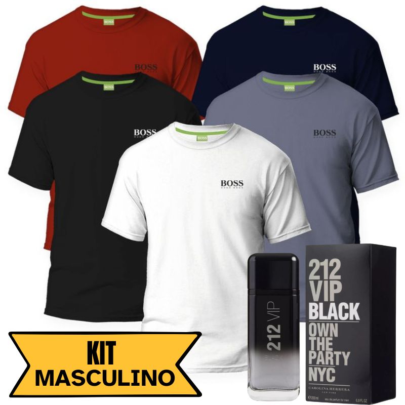 Kit 5 Camisas Нugo Вoss Anti-Transpirante + Рerfume 212 Вlack